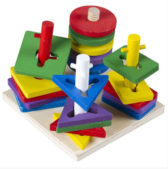 Wooden Four Column Shapes Matching & Stacking Toy