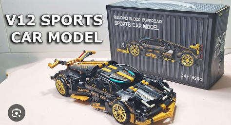 Puzzle Black and Golden Futuristic Sports Car Assembly Set (3590-Piece)