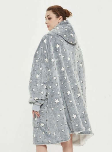 Adults Glow In The Dark Oversized Plush Hoodie - Grey