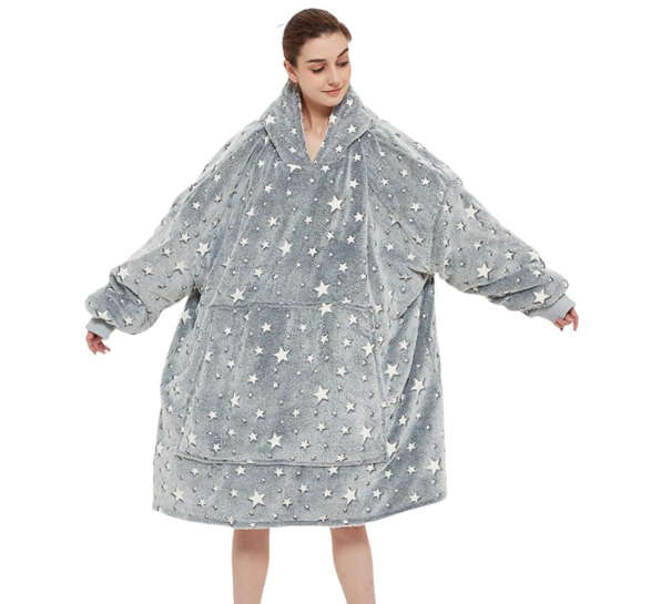Adults Glow In The Dark Oversized Plush Hoodie - Grey