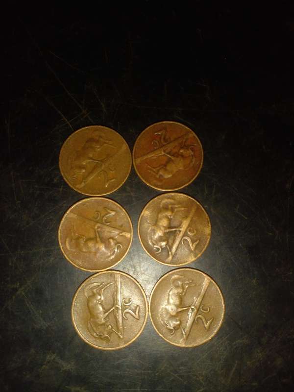 Two cent 1966  copper x6