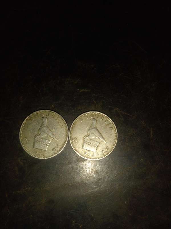 Rhodesia 20 cent 1964 fine silver x2