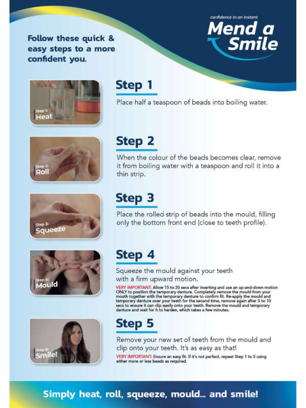 Mend a Smile - Fit your own comfy clip-on clip-off teeth.