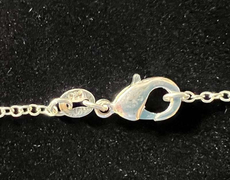 Vintage Sterling Silver Necklace w/ Large Iridescent Mother of Pearl Swirl Pendant