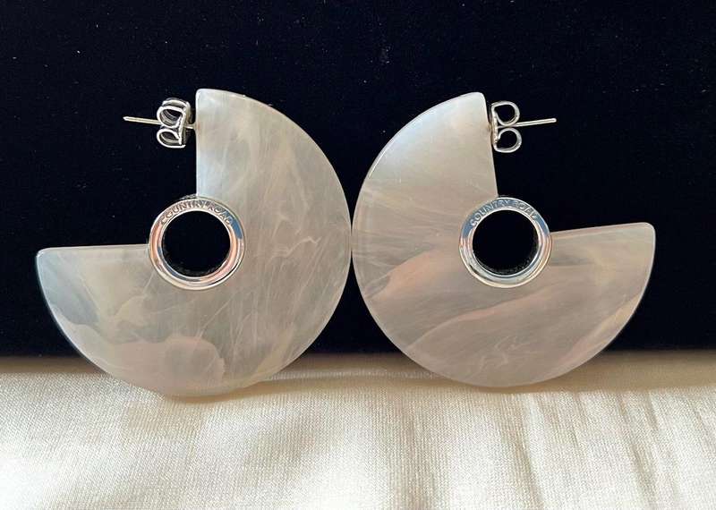 Very Large Pre-Loved Faux Rose Quartz Circle Pierced Earrings by COUNTRY ROAD