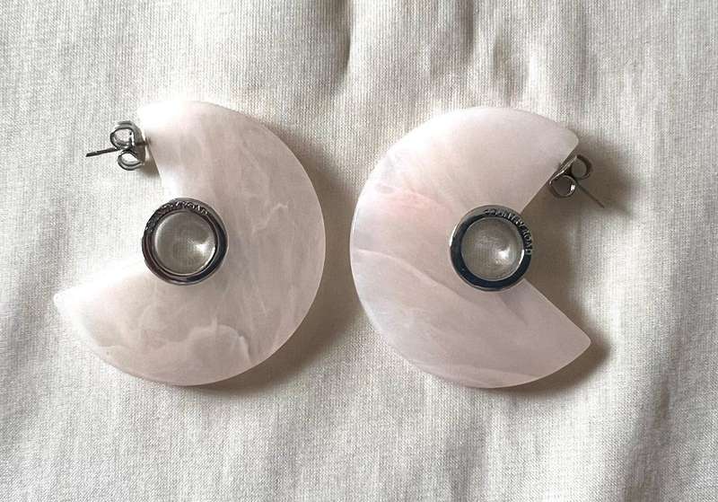 Very Large Pre-Loved Faux Rose Quartz Circle Pierced Earrings by COUNTRY ROAD