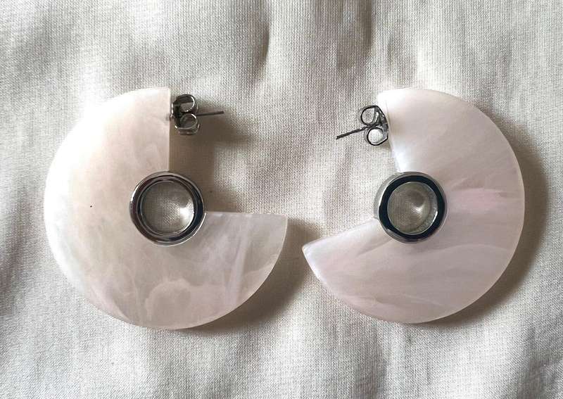 Very Large Pre-Loved Faux Rose Quartz Circle Pierced Earrings by COUNTRY ROAD