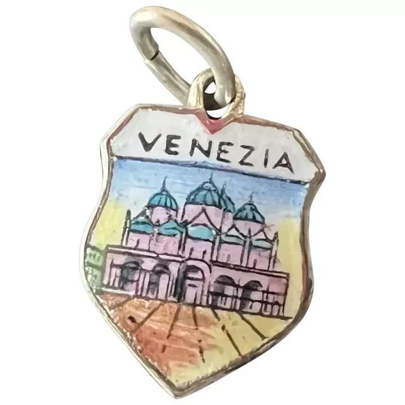 1970s Very Small Vintage Enamel VENICE, Italy St Mark's Basilica Pendant Charm
