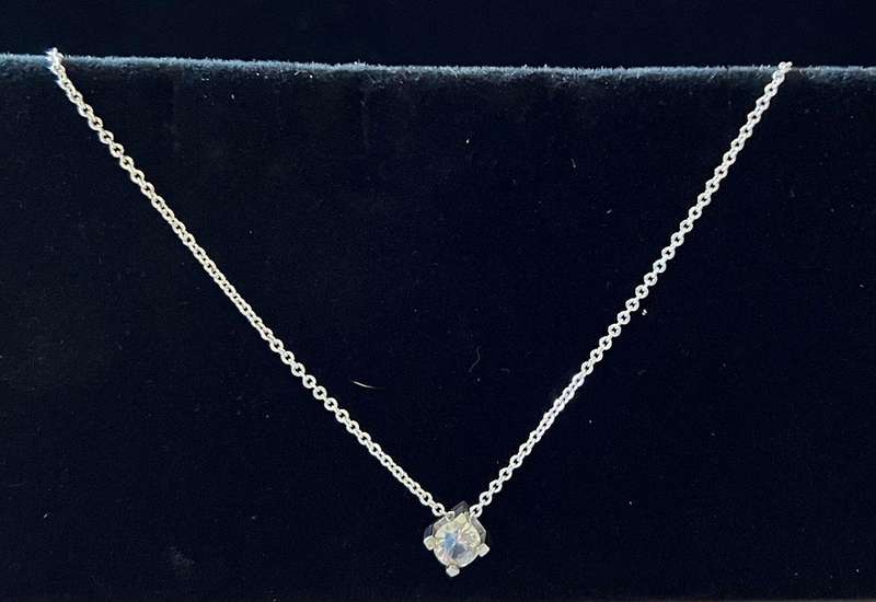Vintage Silver Tone Choker Length Necklace by AVON w/ Small Sterling Rhinestone Pendant