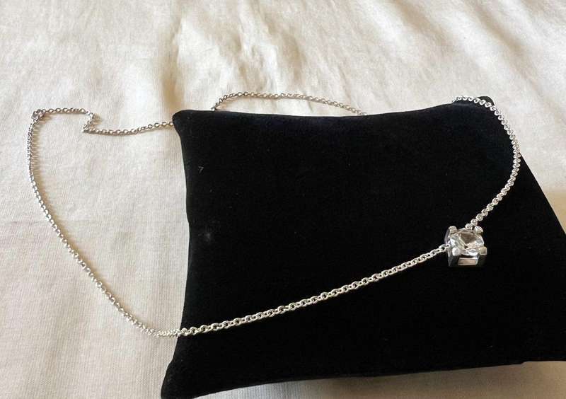 Vintage Silver Tone Choker Length Necklace by AVON w/ Small Sterling Rhinestone Pendant