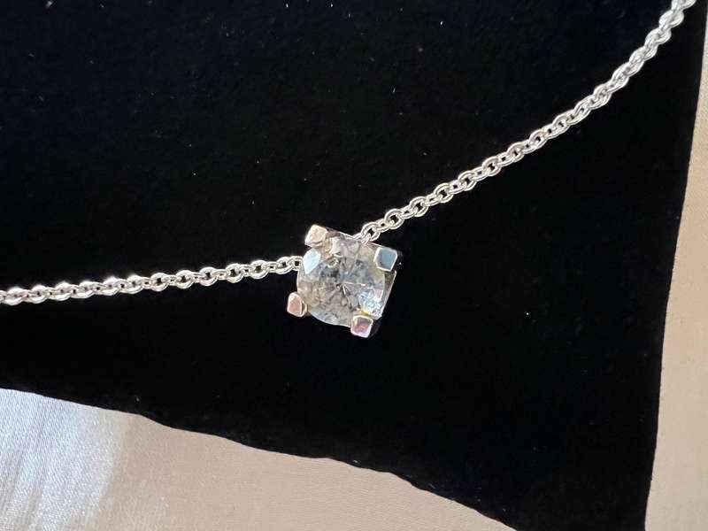 Vintage Silver Tone Choker Length Necklace by AVON w/ Small Sterling Rhinestone Pendant