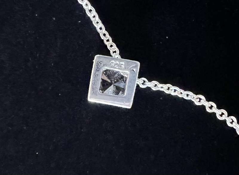 Vintage Silver Tone Choker Length Necklace by AVON w/ Small Sterling Rhinestone Pendant