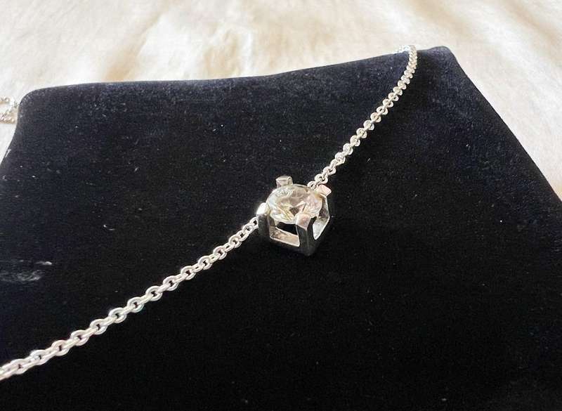 Vintage Silver Tone Choker Length Necklace by AVON w/ Small Sterling Rhinestone Pendant