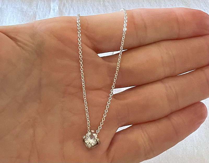Vintage Silver Tone Choker Length Necklace by AVON w/ Small Sterling Rhinestone Pendant