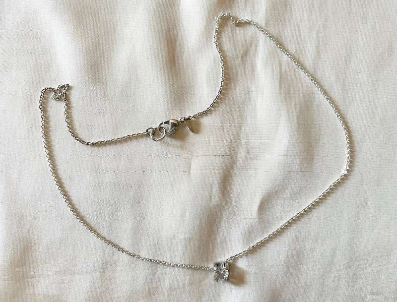 Vintage Silver Tone Choker Length Necklace by AVON w/ Small Sterling Rhinestone Pendant