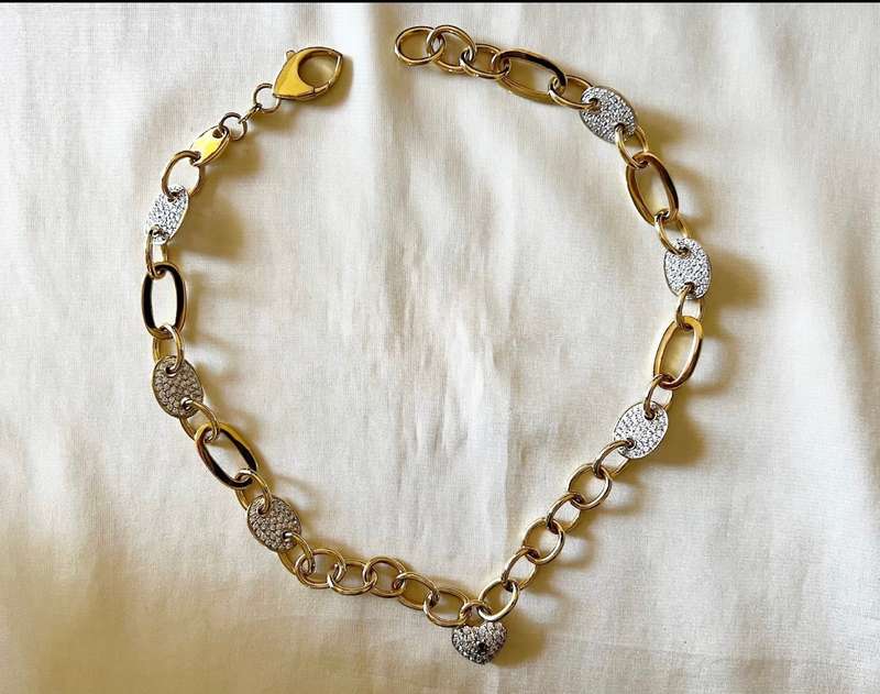 Exquisite Gold-plated Sterling Silver Crystal Rhinestones HEART LOCK Necklace by ILE * 53 grams