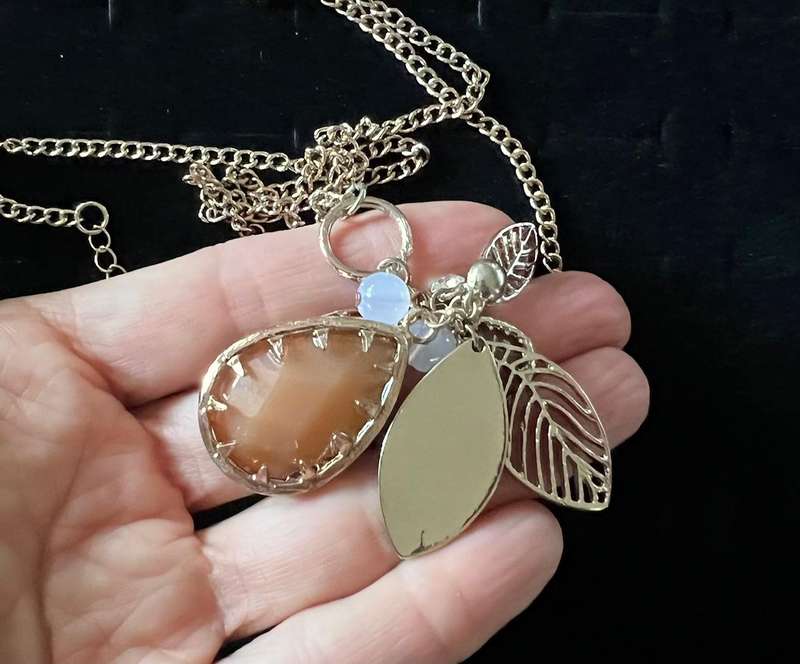 Very Long Pre-Loved Gold Tone Chain Necklace w/ Many Dangling Charms