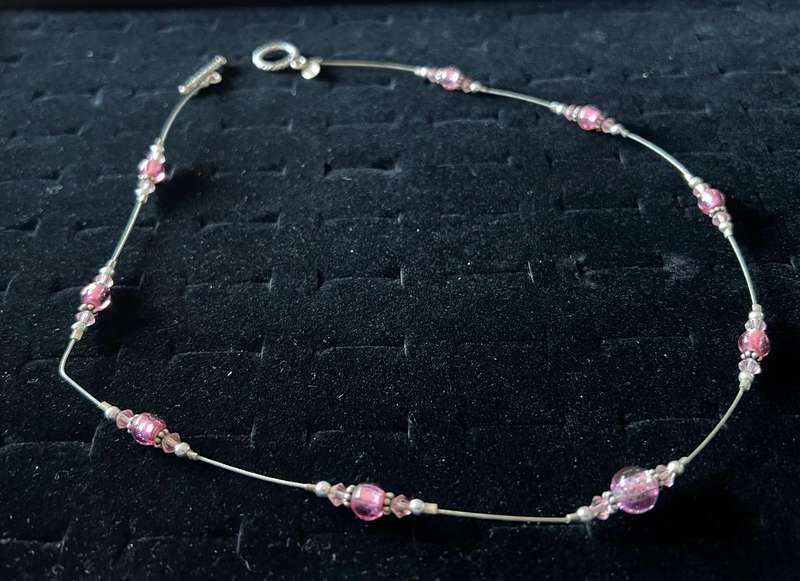 Pre-Loved  Silver Tone & Pink Glass Beads Necklace by BUTTERCUP