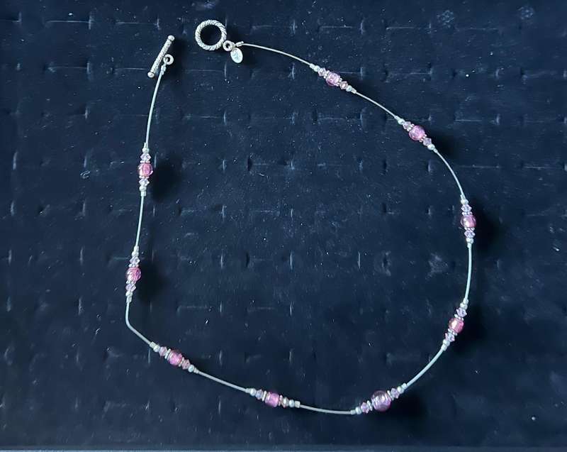 Pre-Loved  Silver Tone & Pink Glass Beads Necklace by BUTTERCUP