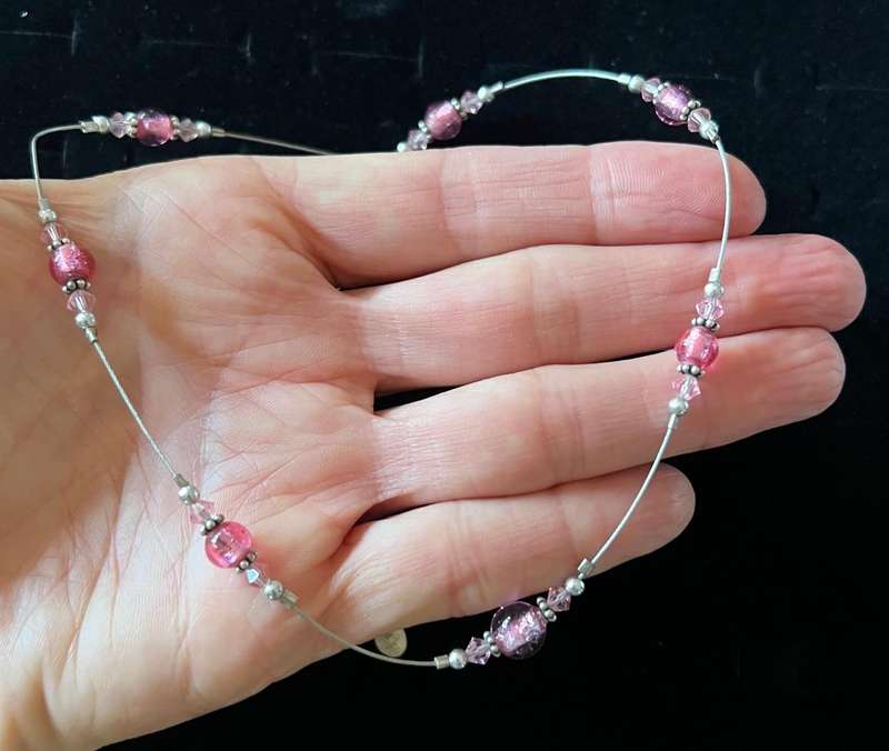 Pre-Loved  Silver Tone & Pink Glass Beads Necklace by BUTTERCUP