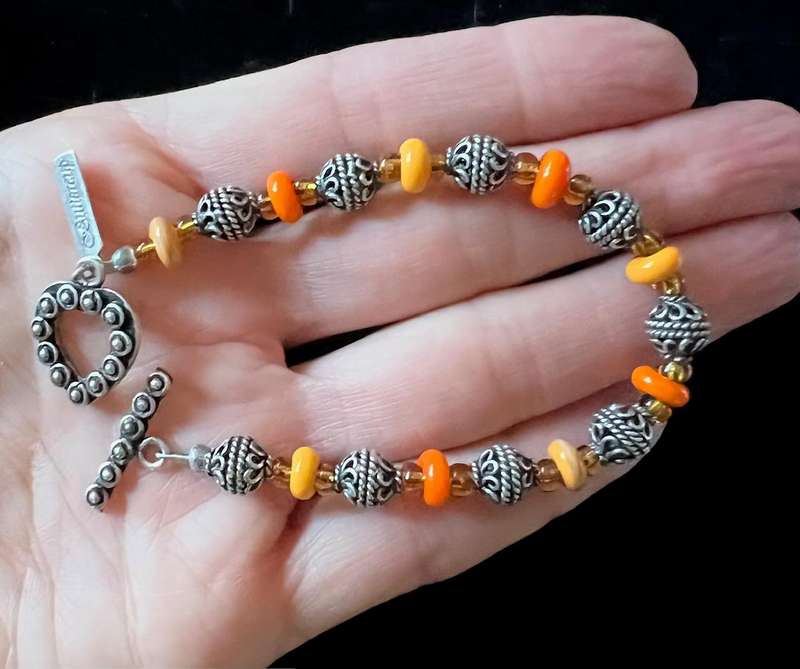 Pre-Loved Orange & Silver Tone Toggle Bracelet by BUTTERCUP