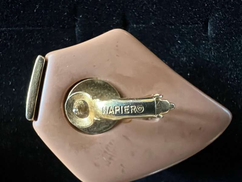 1980s Large Vintage Brown & Gold Tone Pierced Earrings by NAPIER