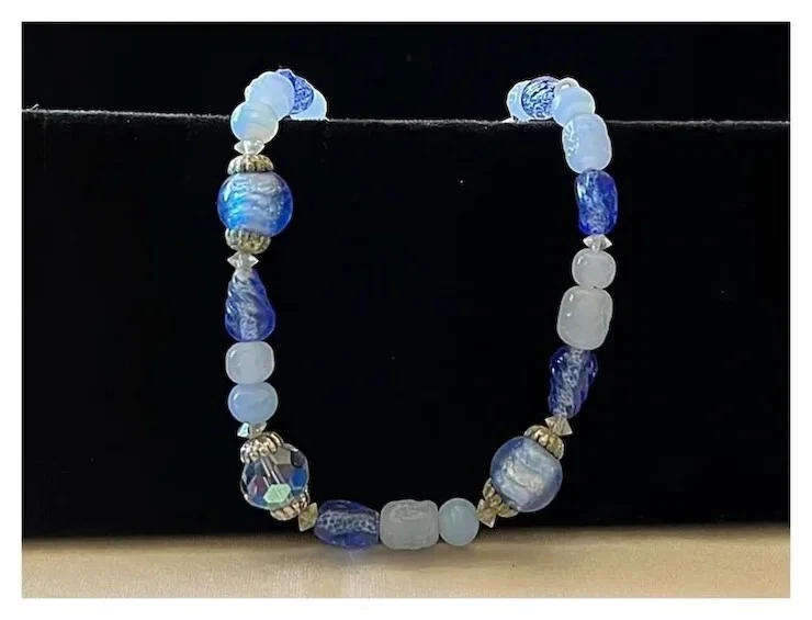 1950s Vintage Single String Blue Art Glass Beads Choker Length Necklace by CORO