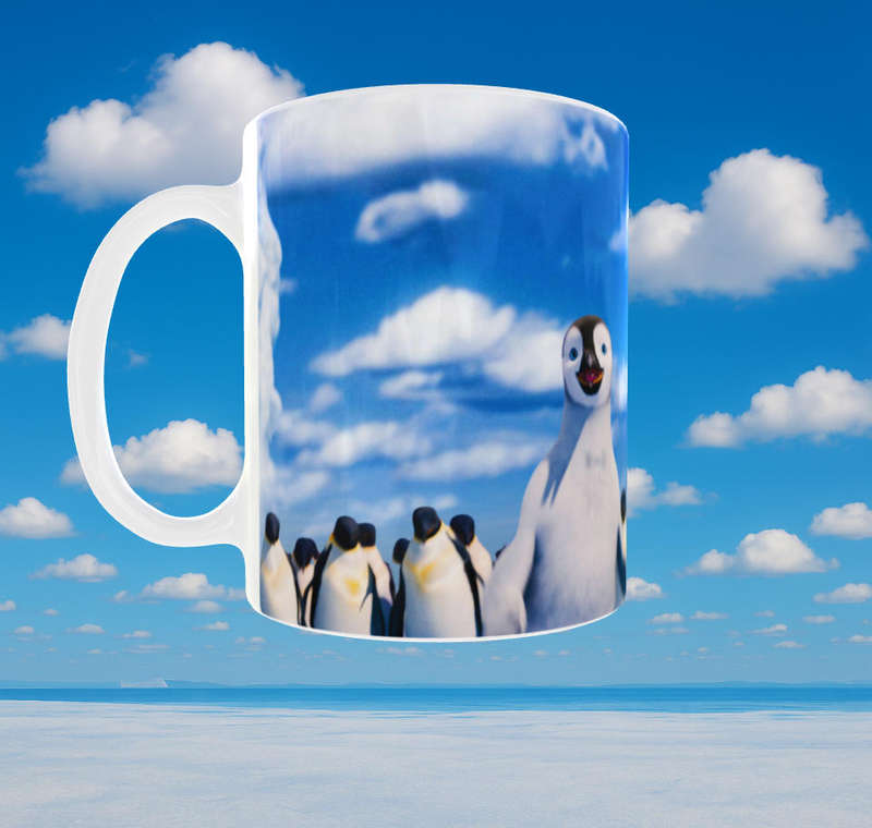 Happy Feet Penguin Group Mug  Cute Baby Penguin Scene  11oz Mug by Mojo Prints