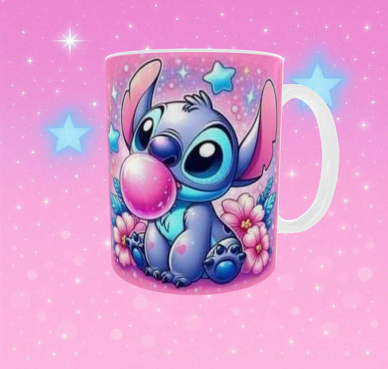  Stitch Bubblegum Mug  Cute Pink Galaxy Cartoon Mug For Kids & Fans | 11oz Ceramic
