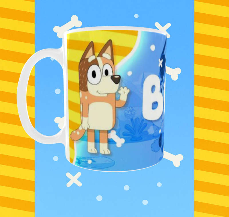 Bluey Bright Stripes Mug  Cartoon Dog Bone Fun | 11oz Kids Ceramic Cup
