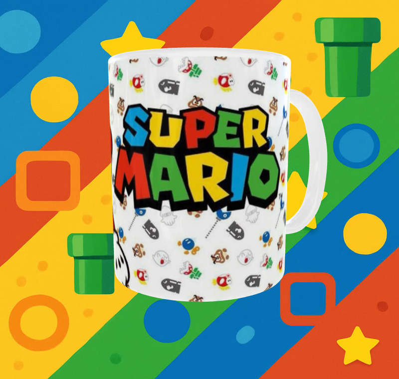 Super Mario Mug  Mario Cartoon Style | Colorful Pattern Background | Gamer Gift | Mojo Prints