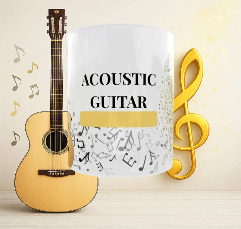 Acoustic Guitar Mug with Golden Treble Clef | 11oz Music Lover's Mug