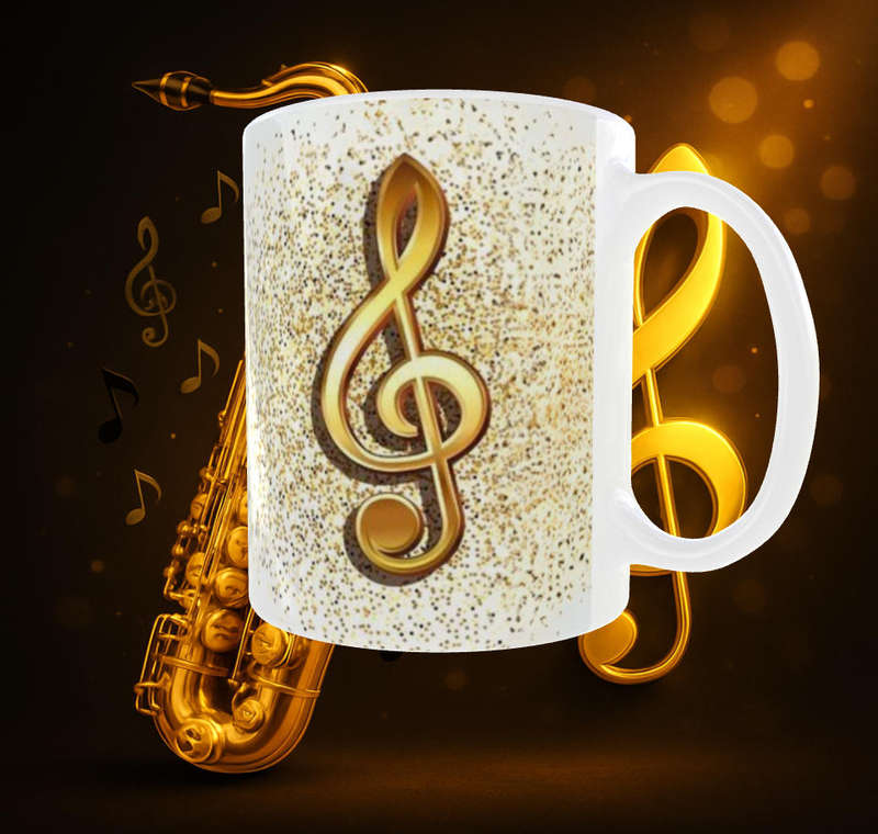 Tenor Saxophone Mug with Golden Treble Clef | 11oz Jazz Lover Gift