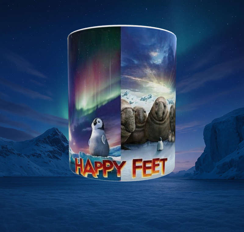 Happy Feet Movie Scenes Mug  Full Wrap Montage  11oz Ceramic Mug by Mojo Prints