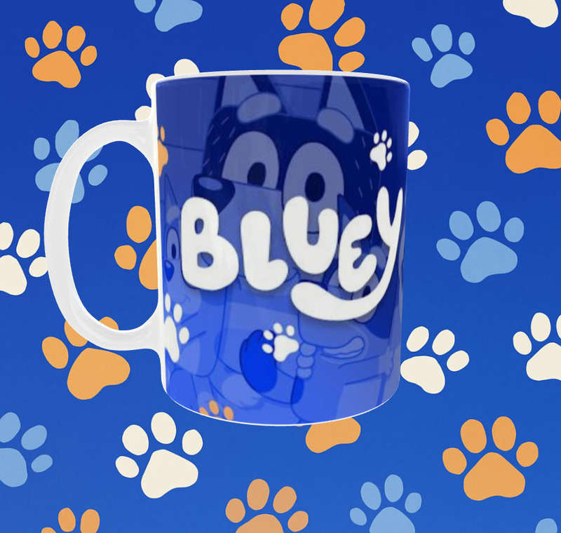 Bluey Bold Paw Print Mug  Blue Family Cartoon Design | 11oz Ceramic Cup for Kids