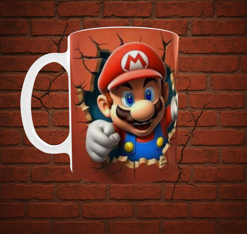 Super Mario Mug  Mario Breaking Through Brick Wall  Bold Red Gamer Mug  11oz Sublimation Gift