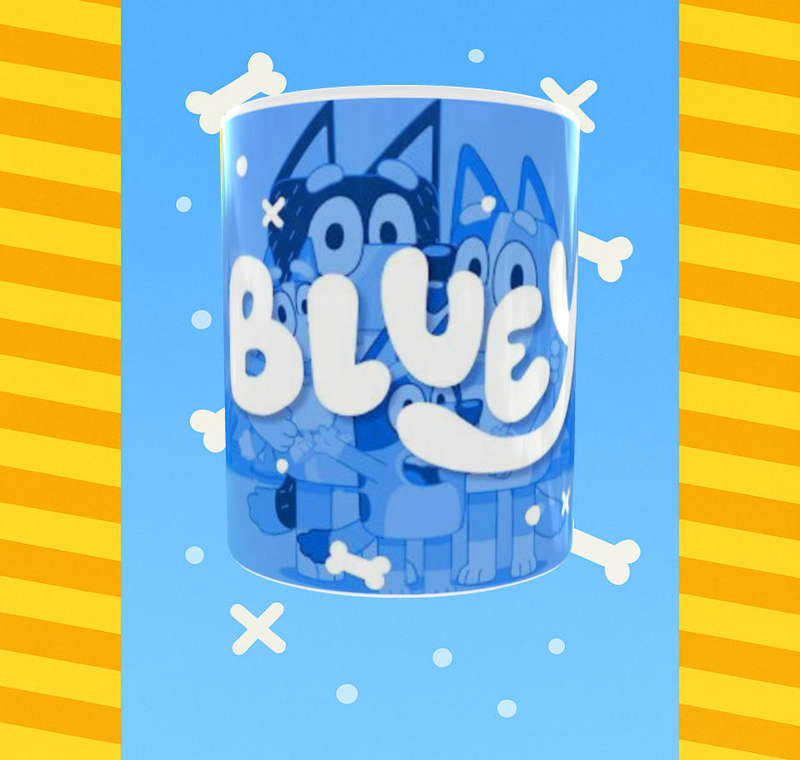 Bluey Bright Stripes Mug  Cartoon Dog Bone Fun | 11oz Kids Ceramic Cup