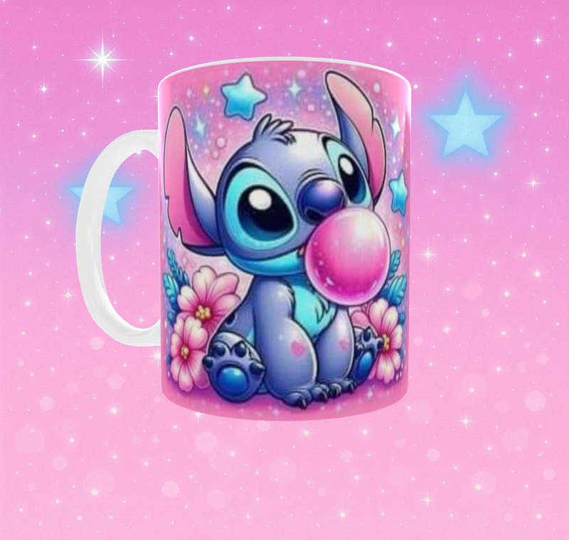  Stitch Bubblegum Mug  Cute Pink Galaxy Cartoon Mug For Kids & Fans | 11oz Ceramic