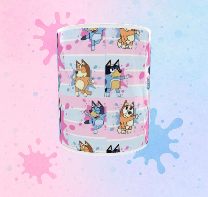 Bluey Pastel Splash Mug  Cute Pink & Blue Character Cup | 11oz Ceramic Gift for Kids