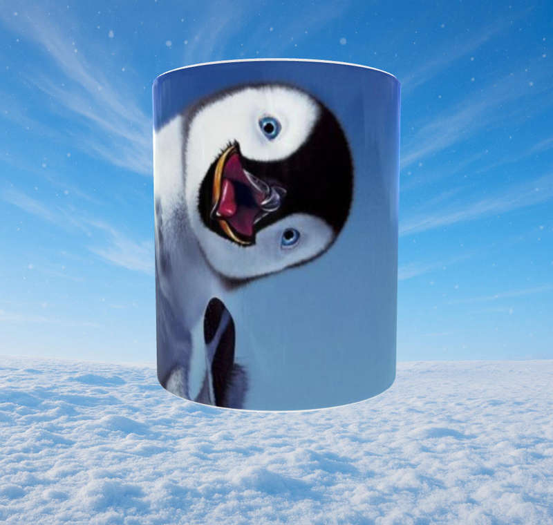 Happy Feet Mumble Mug  Dancing Penguin  11oz Ceramic Mug by Mojo Prints