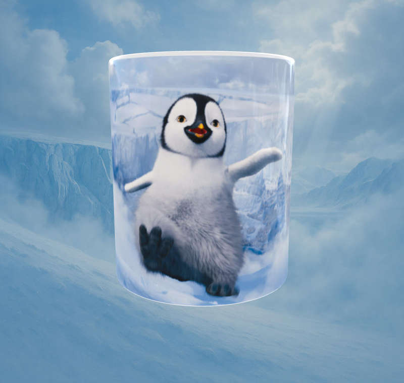 Chilly Joy Mug  Mumble Sliding on Ice  11oz Happy Feet Ceramic Mug by Mojo Prints