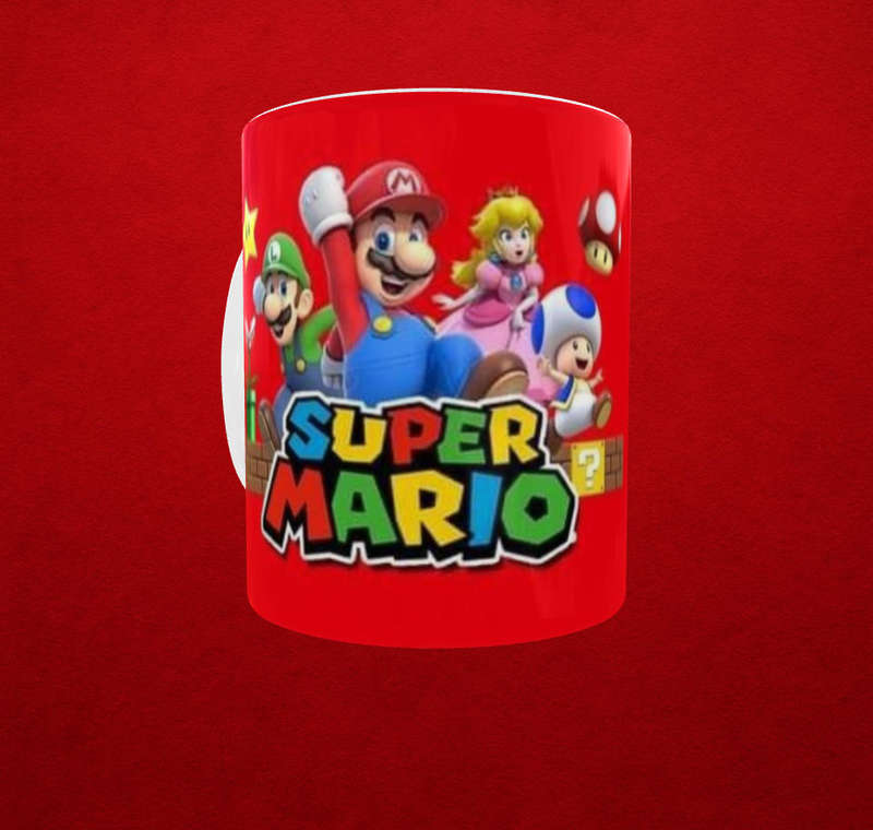 Super Mario Mug  Bright Red Gaming Gift Featuring Mario, Luigi, Princess Peach & Toad | Mojo Prints