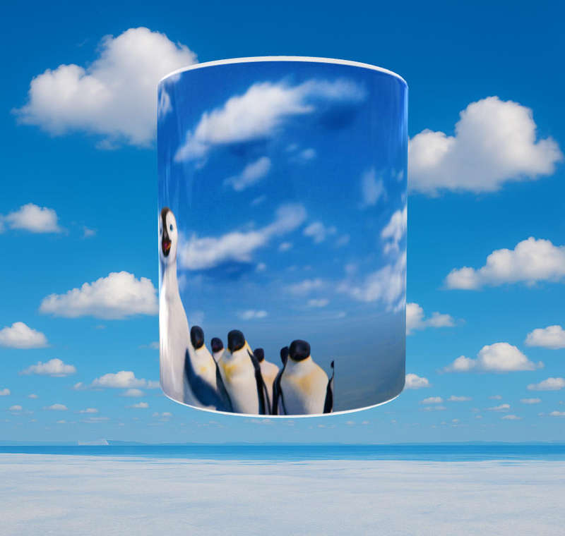 Happy Feet Penguin Group Mug  Cute Baby Penguin Scene  11oz Mug by Mojo Prints