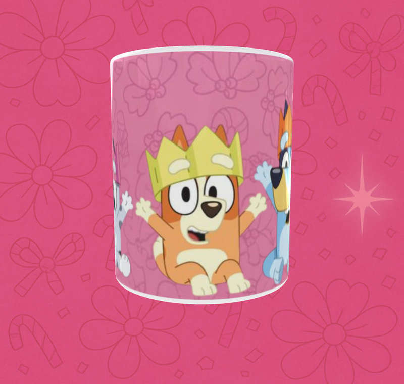 Bluey Birthday Crown Mug  Pink Party Vibes | 11oz Ceramic Kids Cup | Bluey & Friends