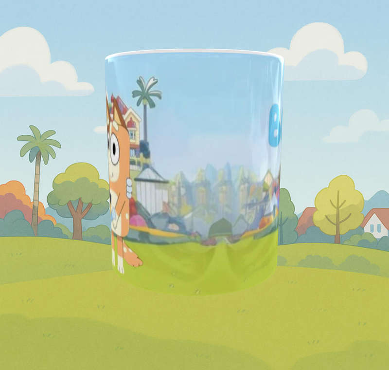 Bluey Family Home Mug  Backyard Scene | 11oz Ceramic Cup | Bluey Cartoon Collectible