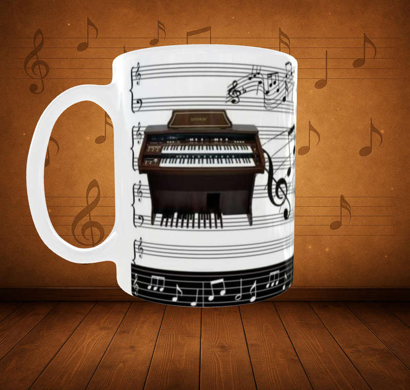 Vintage Organ & Musical Notes Mug  Music Lover Gift  11oz Ceramic