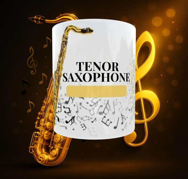 Tenor Saxophone Mug with Golden Treble Clef | 11oz Jazz Lover Gift