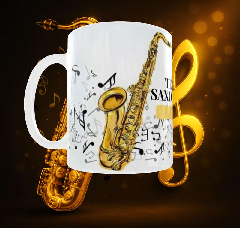 Tenor Saxophone Mug with Golden Treble Clef | 11oz Jazz Lover Gift