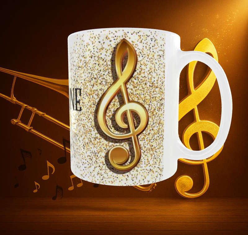 Trombone Mug with Gold Music Note | 11oz Brass Band Lover Gift