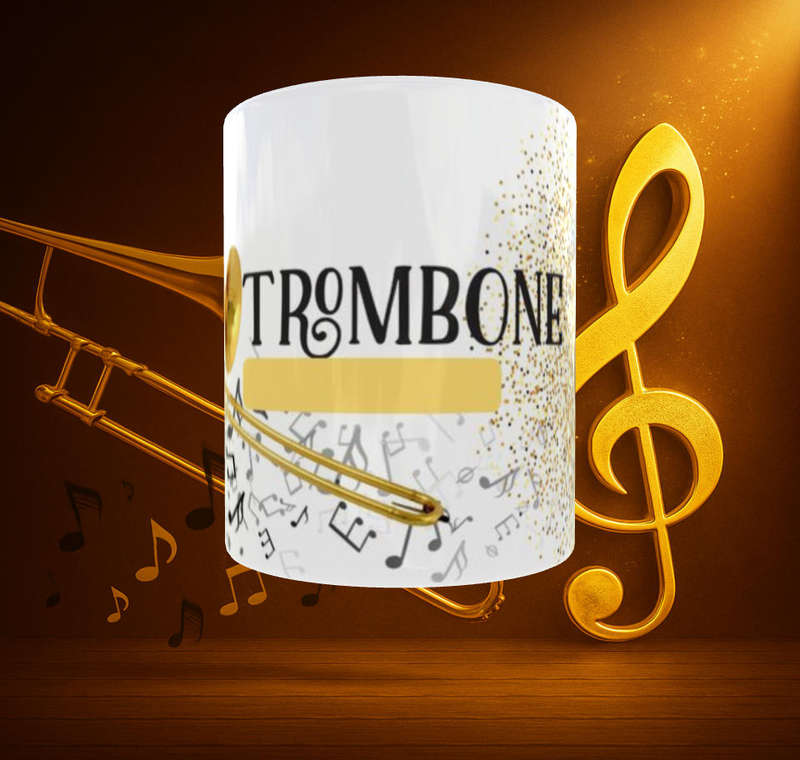 Trombone Mug with Gold Music Note | 11oz Brass Band Lover Gift